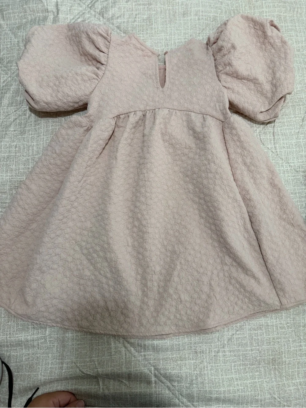 H&M Puff Sleeve Textured Dress - Light Blush